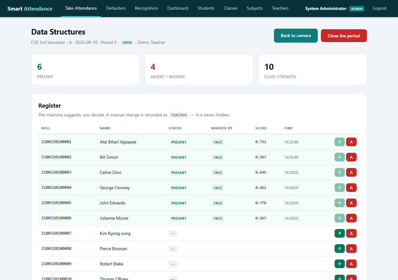 Smart Attendance System with Face Recognition — register screen