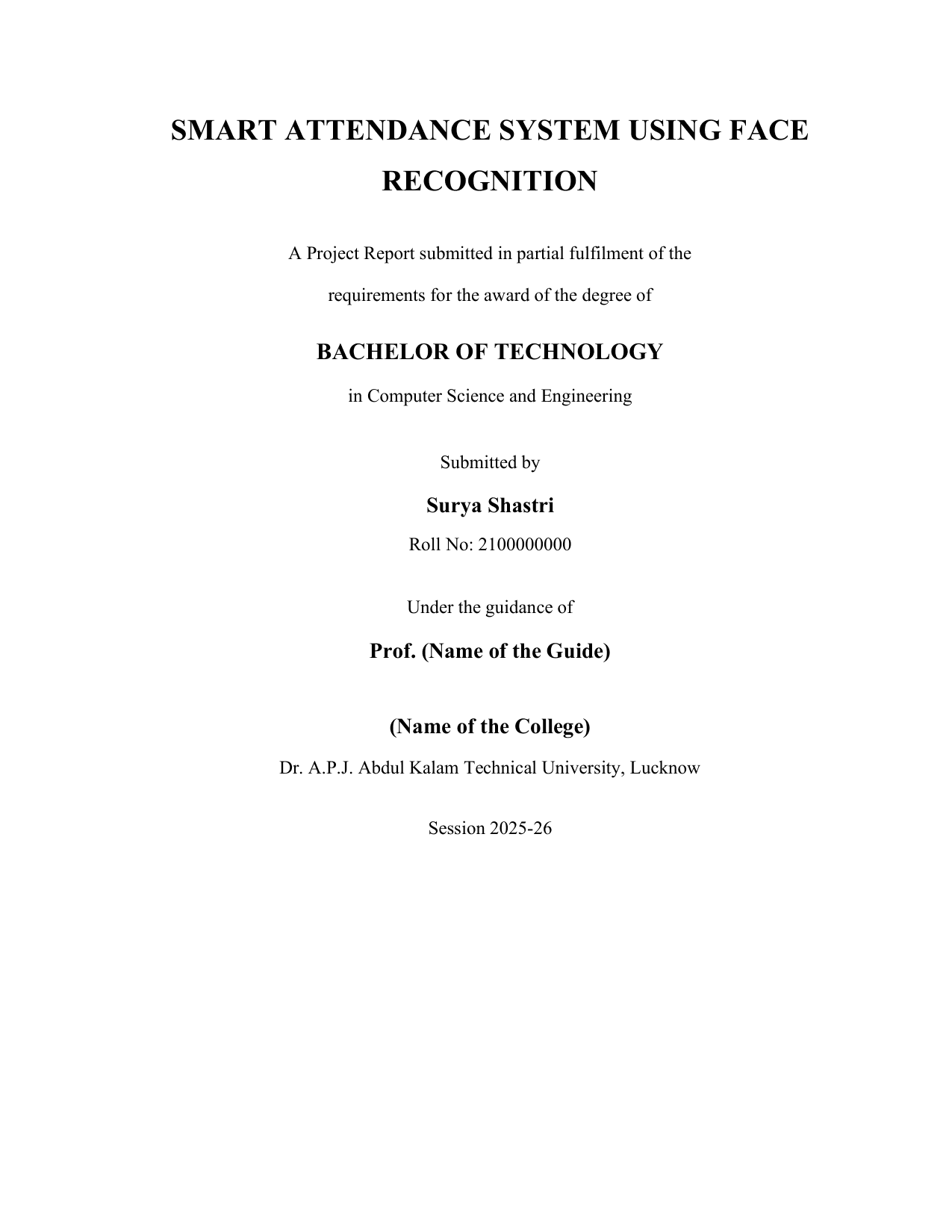 Smart Attendance System with Face Recognition project report — page 1