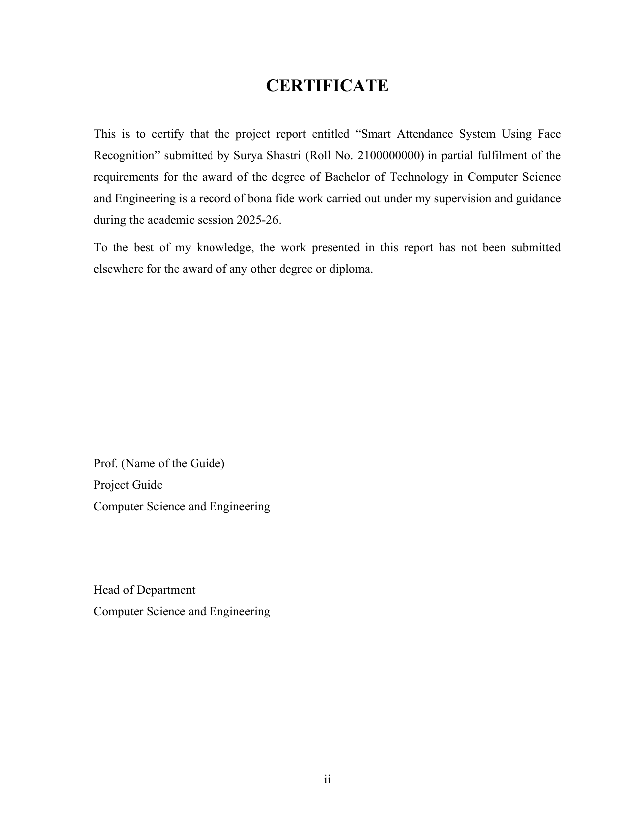 Smart Attendance System with Face Recognition project report — page 2