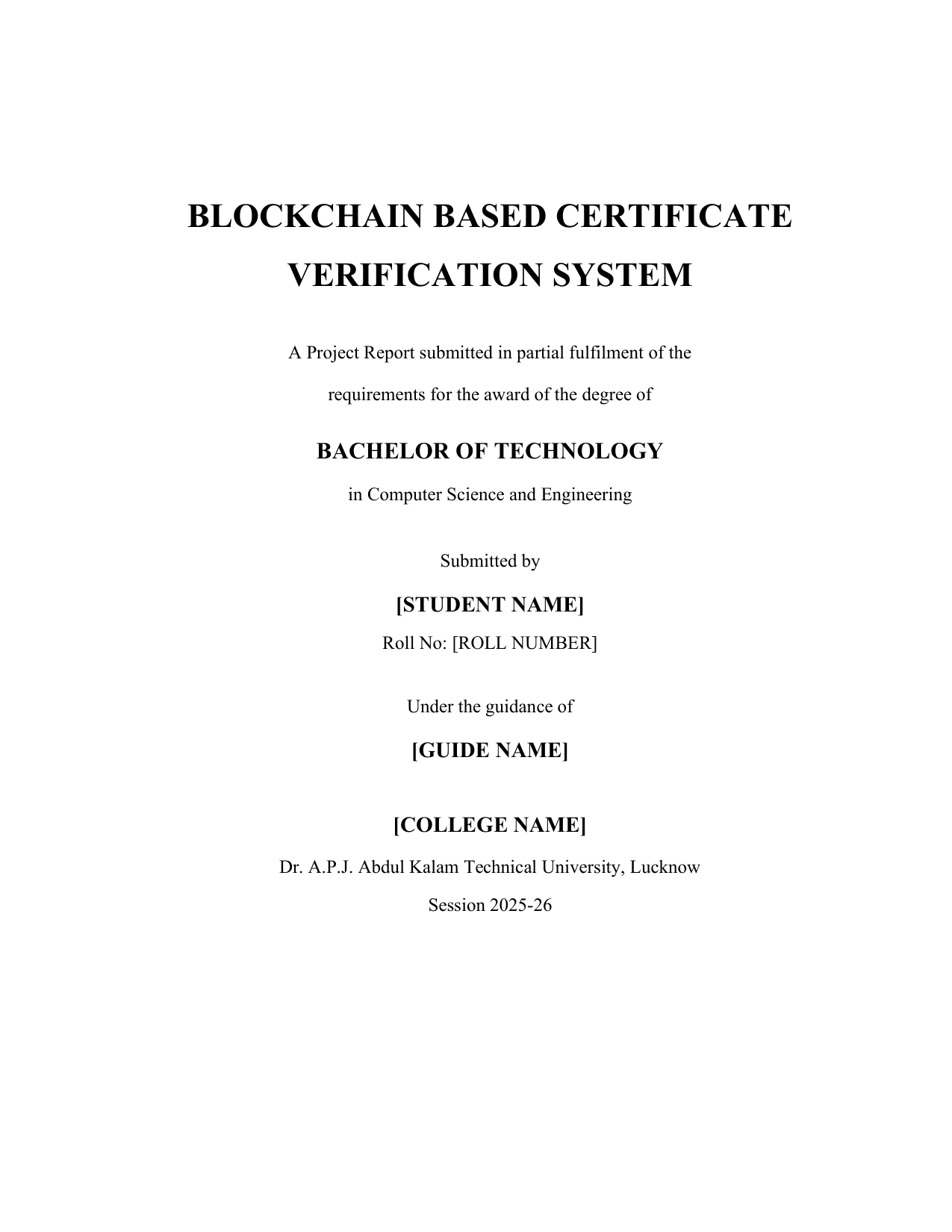 Blockchain Certificate Verification with MySQL project report — page 1