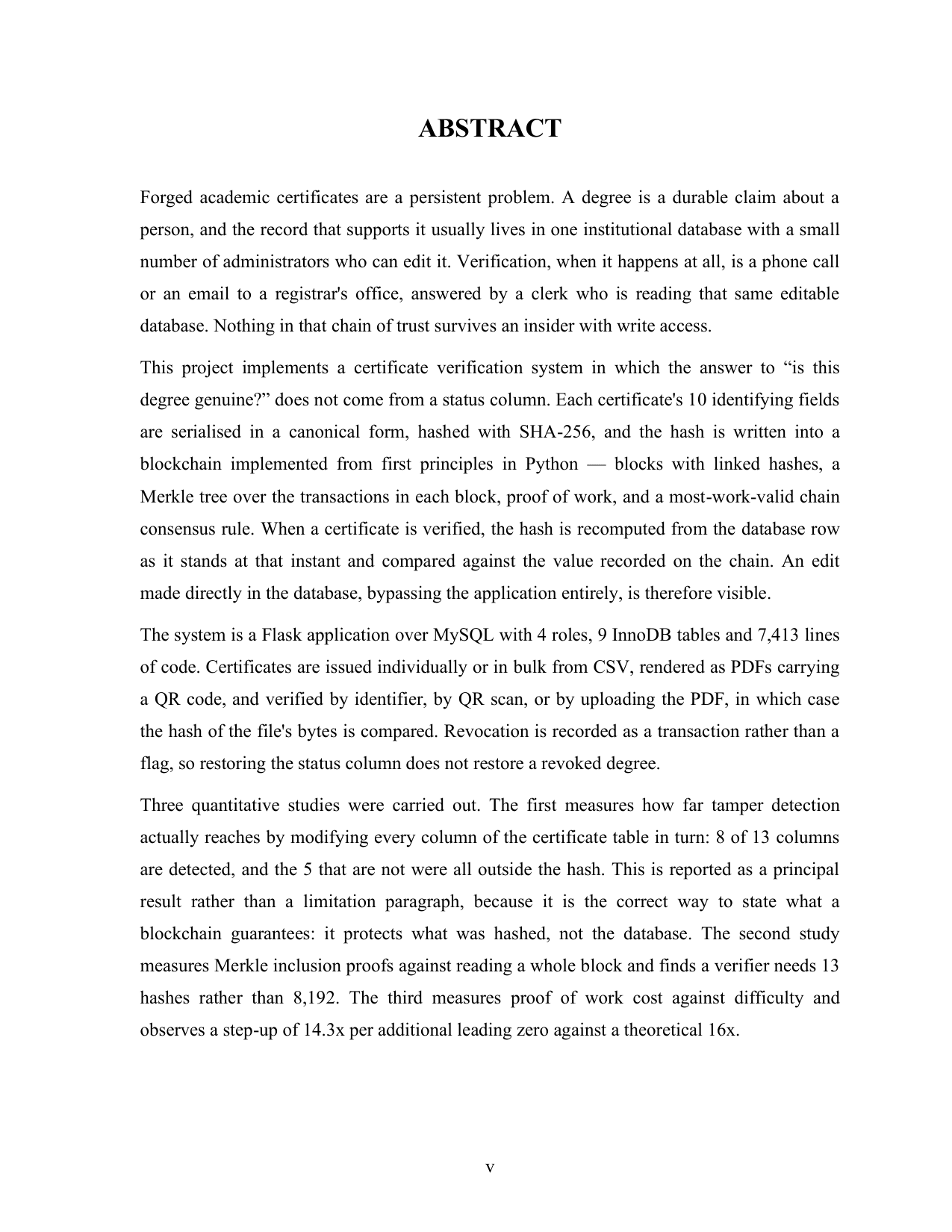 Blockchain Certificate Verification with MySQL project report — page 5