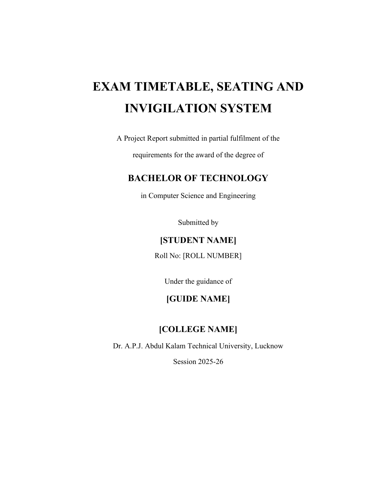 Exam Timetable, Seating and Invigilation System with MySQL project report — page 1