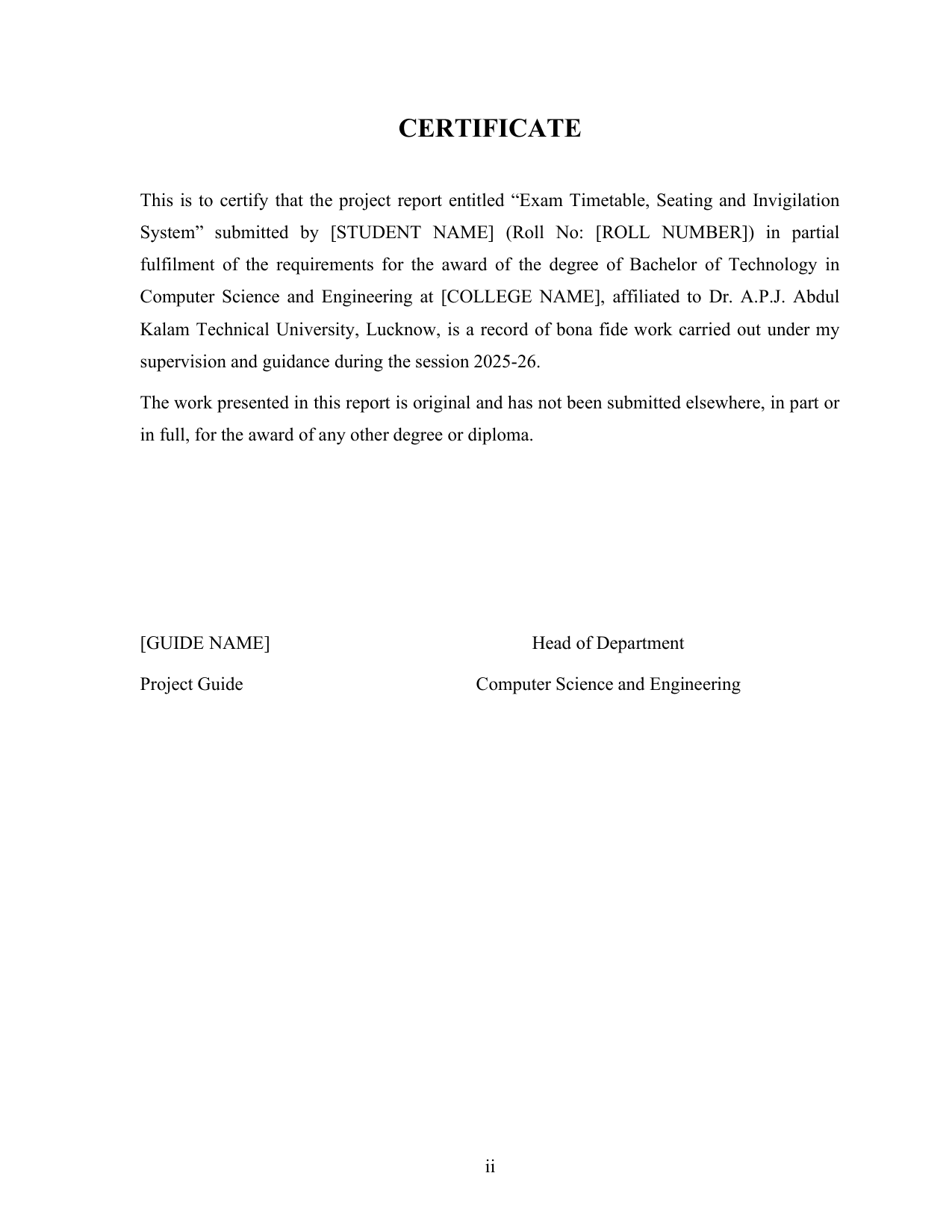 Exam Timetable, Seating and Invigilation System with MySQL project report — page 2