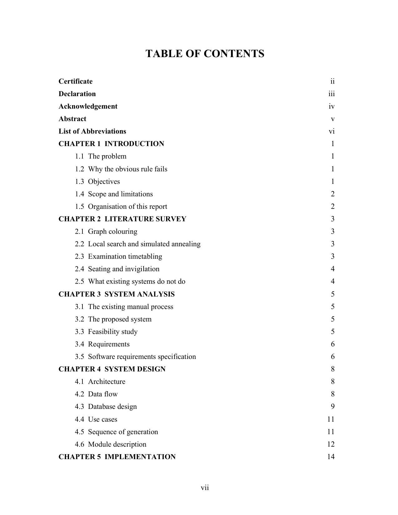 Exam Timetable, Seating and Invigilation System with MySQL project report — page 7