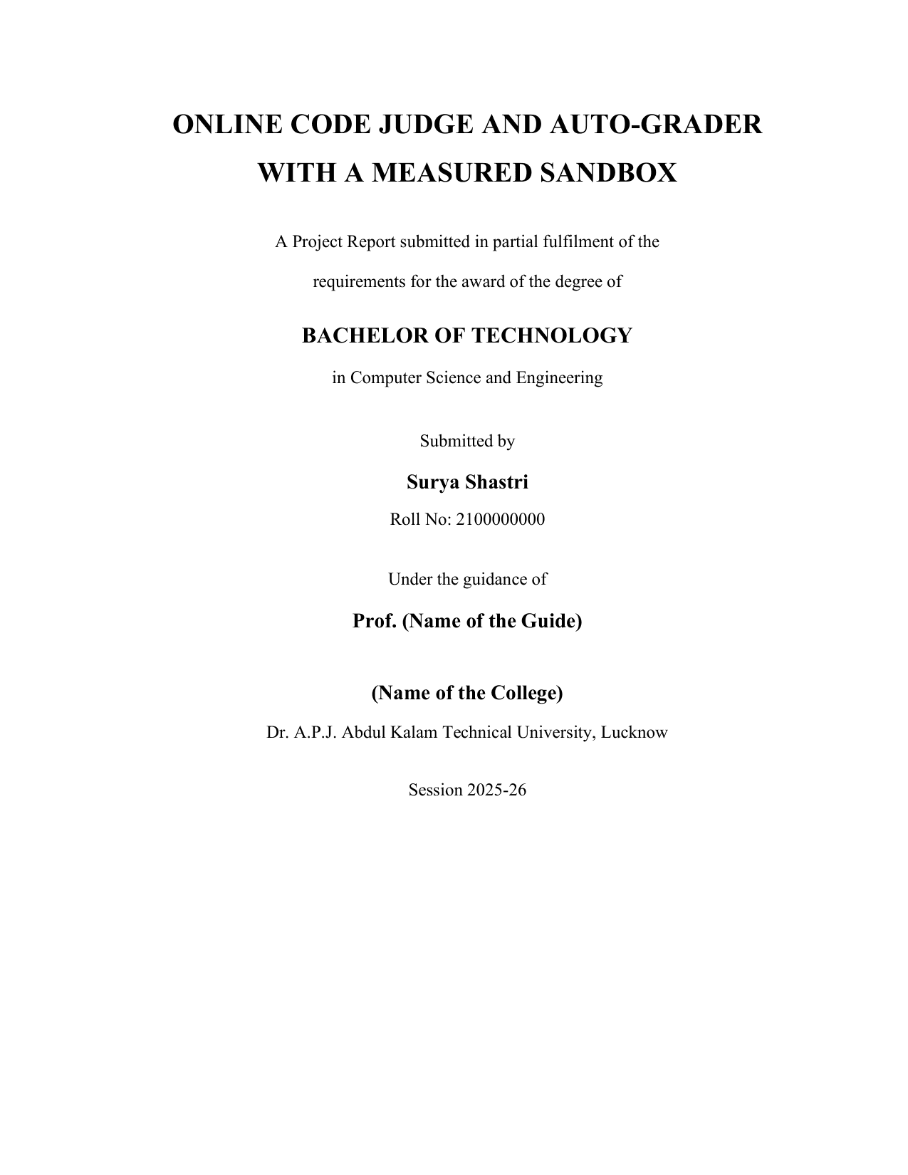 Online Code Judge and Auto-Grader with a Real Sandbox (Node.js, React, SQLite) project report — page 1