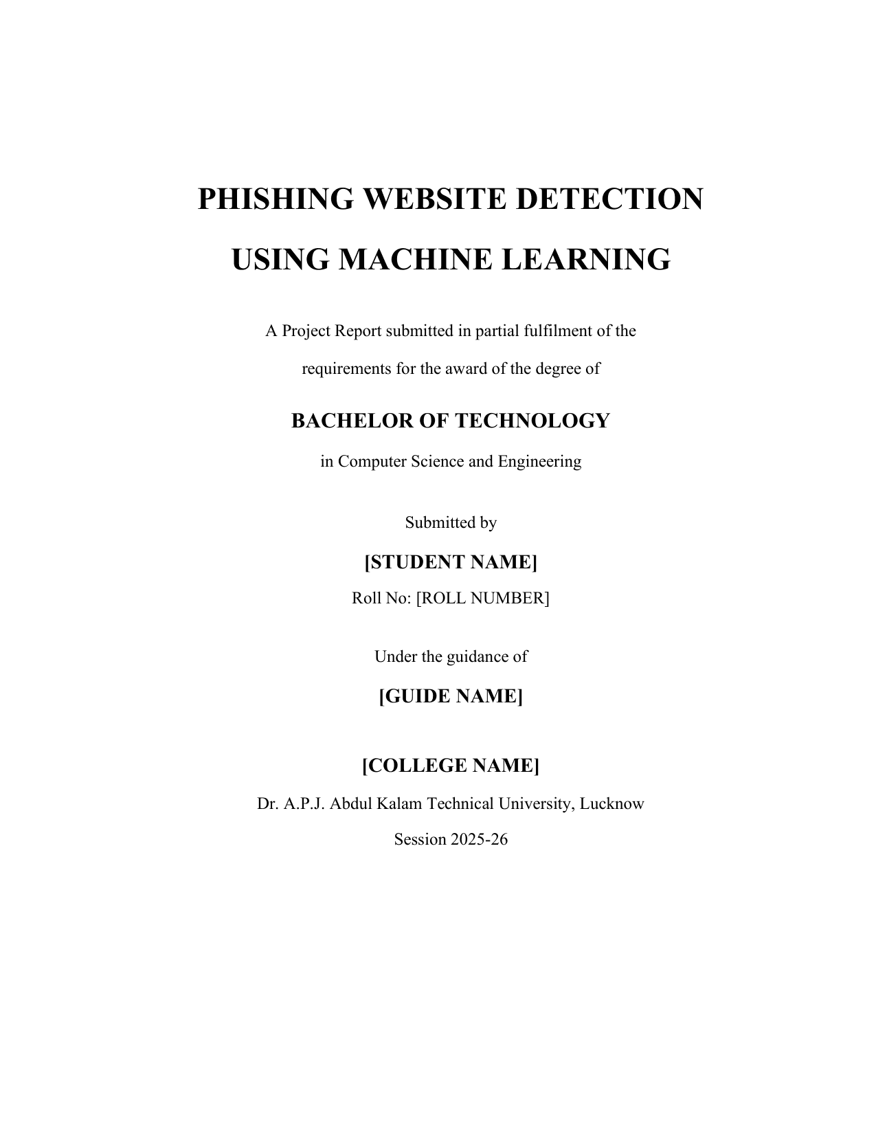 Phishing Website Detection using Machine Learning project report — page 1
