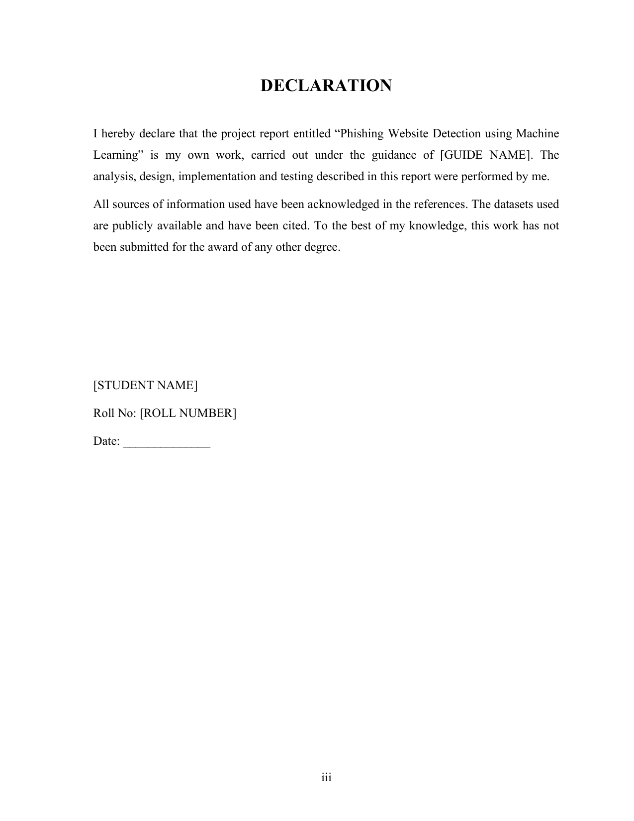 Phishing Website Detection using Machine Learning project report — page 3