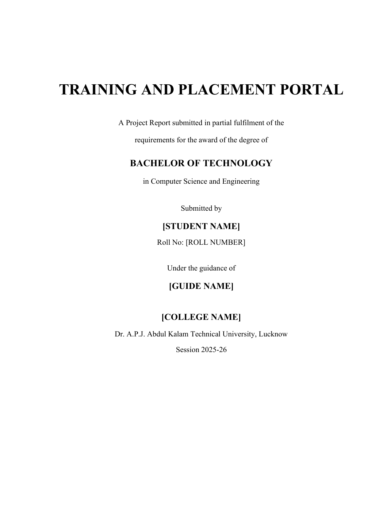 Placement Management System with MySQL project report — page 1