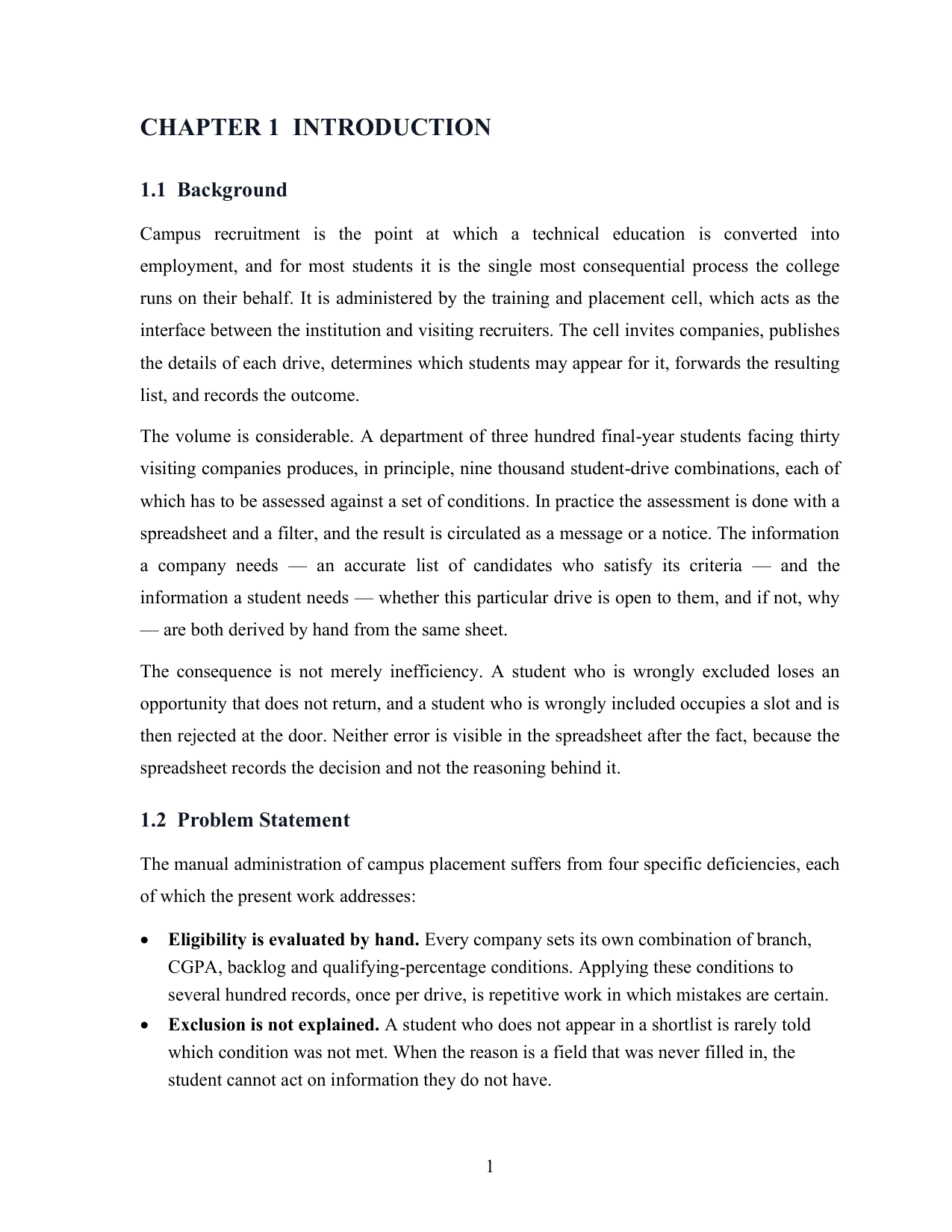 Placement Management System with MySQL project report — page 11