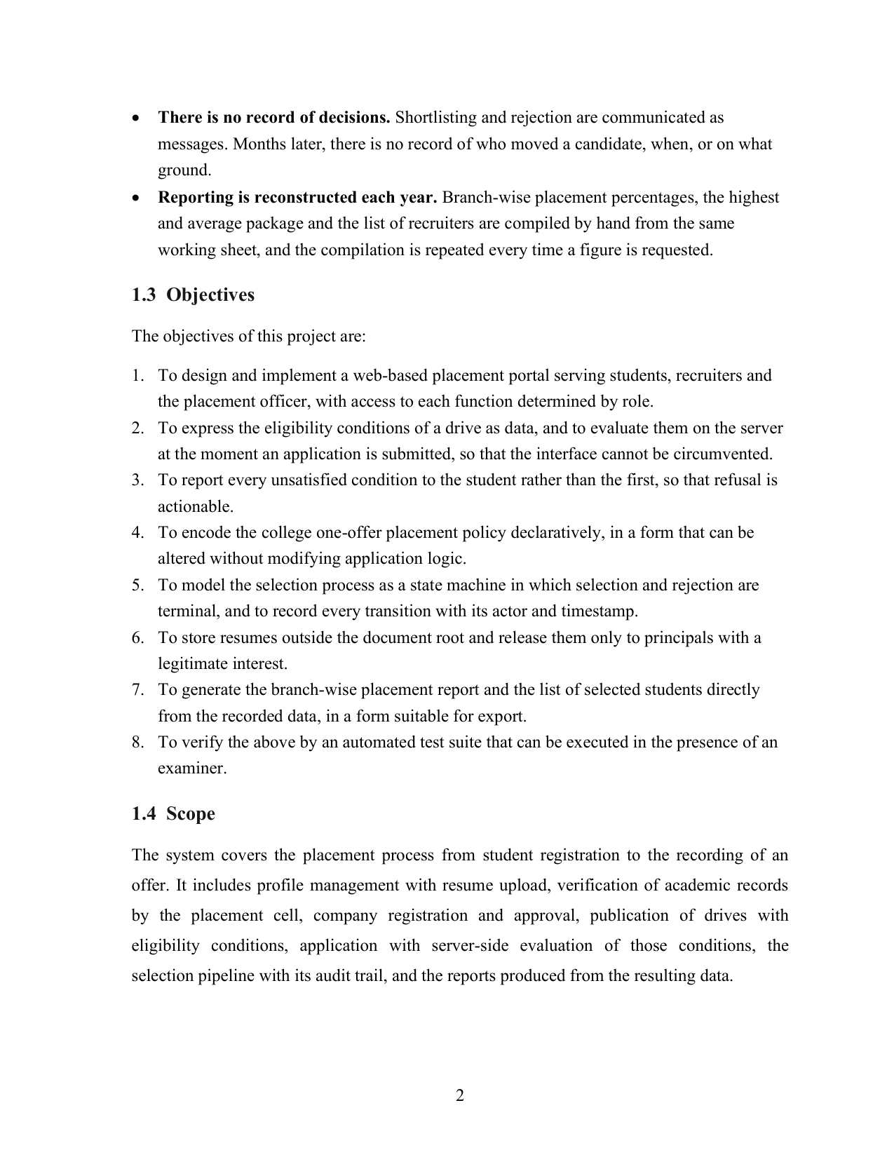 Placement Management System with MySQL project report — page 12