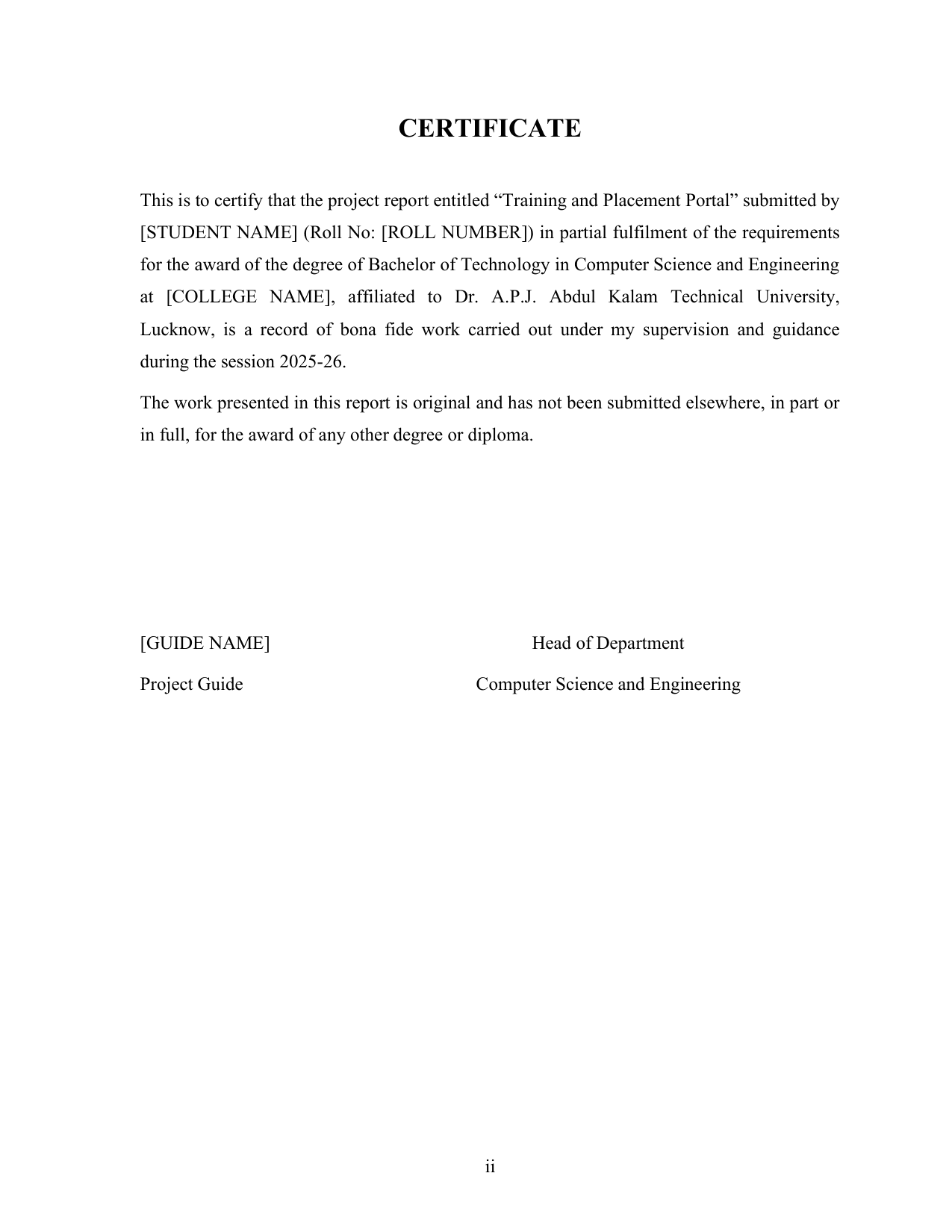 Placement Management System with MySQL project report — page 2