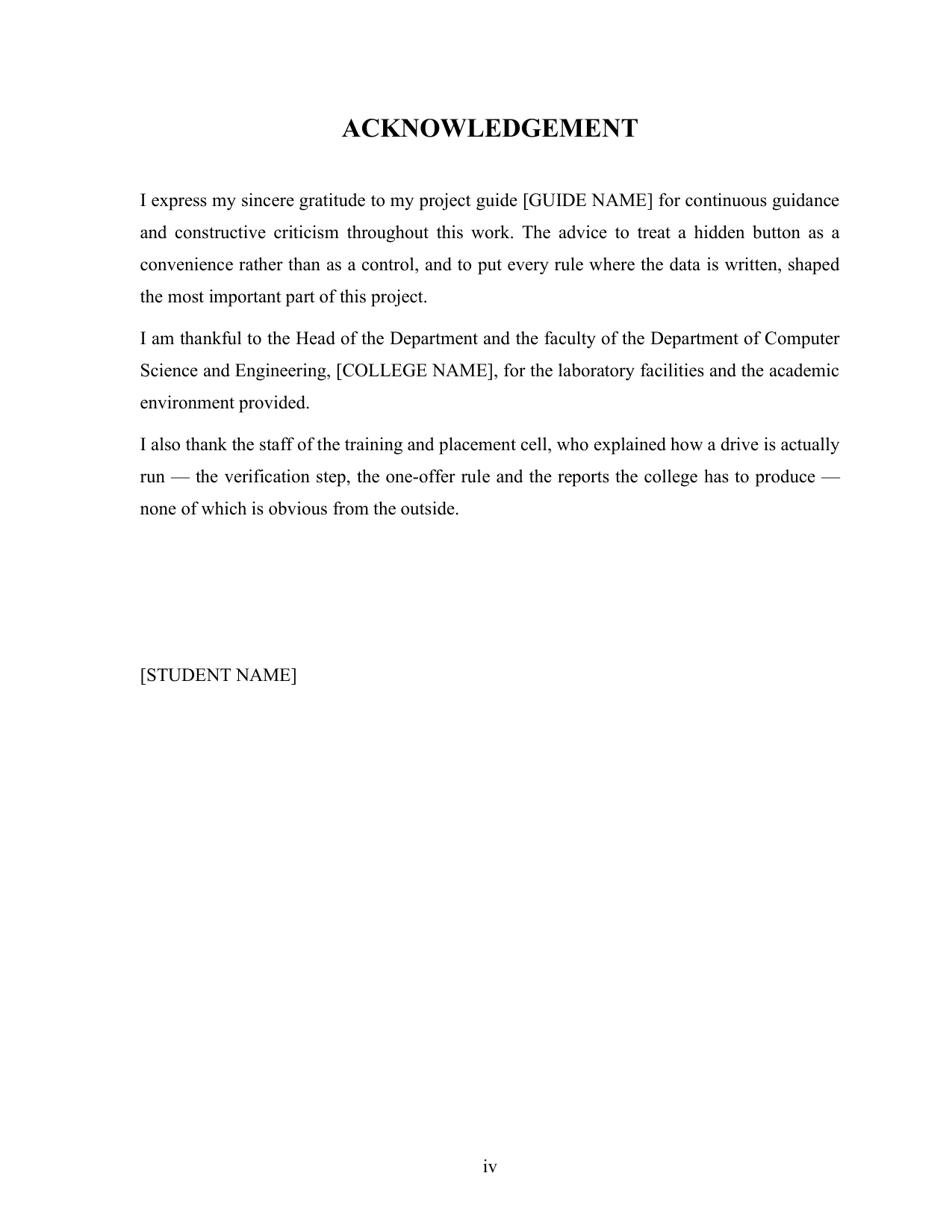 Placement Management System with MySQL project report — page 4