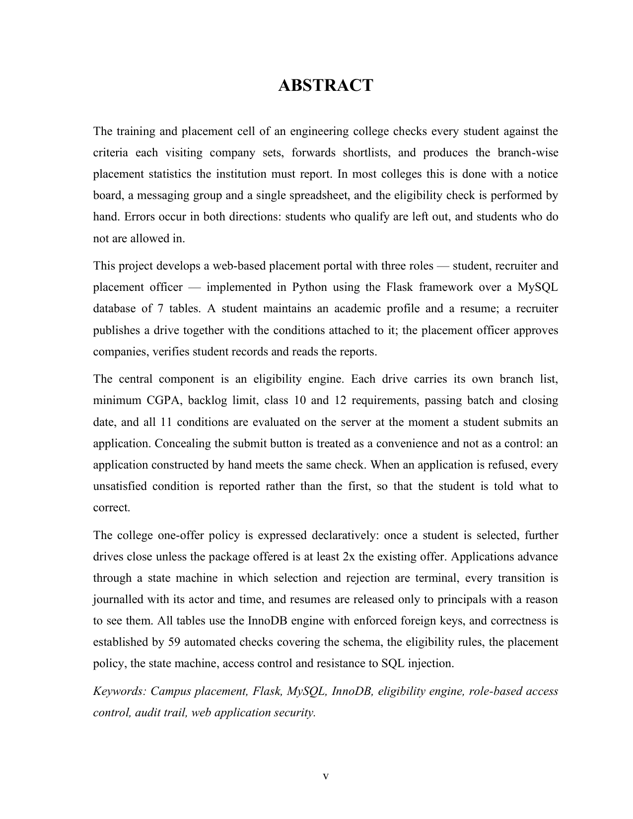 Placement Management System with MySQL project report — page 5