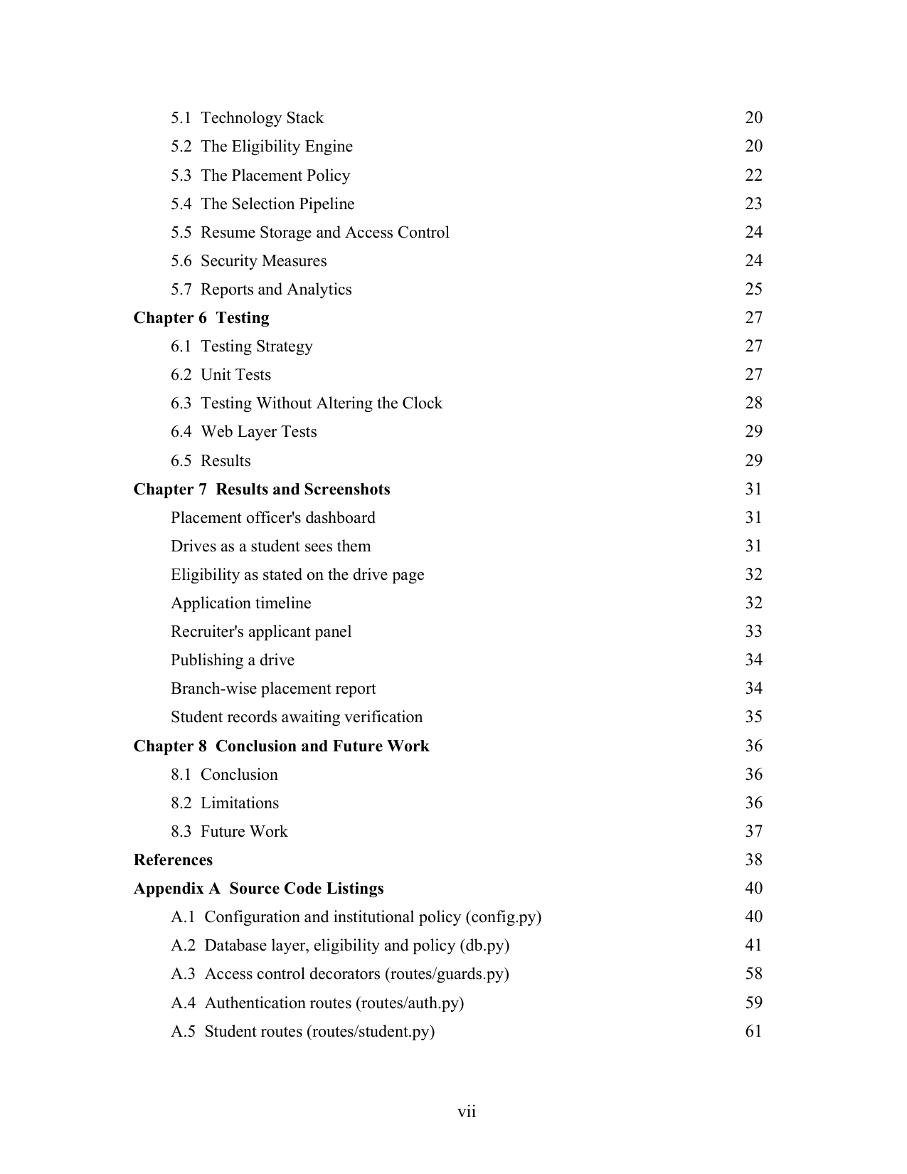 Placement Management System with MySQL project report — page 7