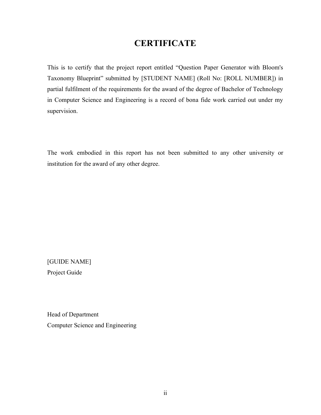 Question Paper Generator with Bloom's Taxonomy Blueprint (Java, JSP, MySQL) project report — page 2