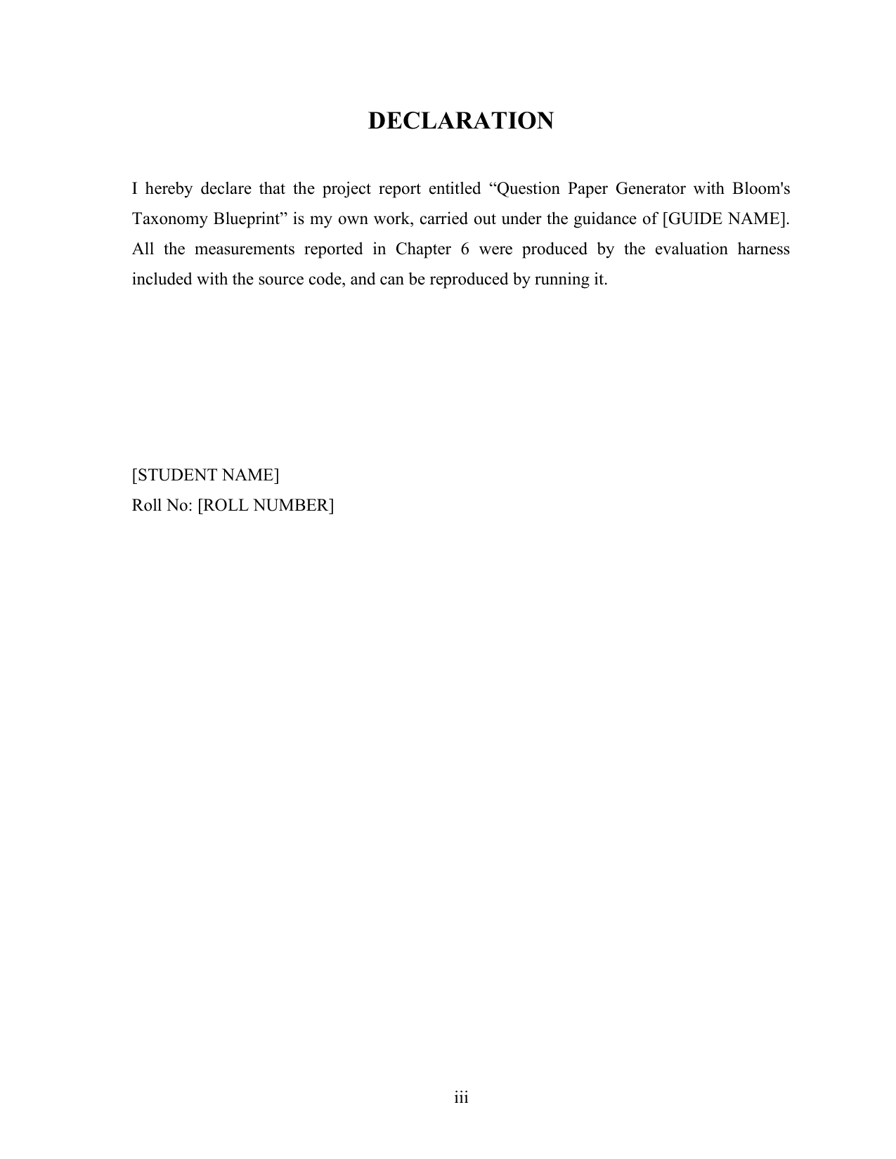 Question Paper Generator with Bloom's Taxonomy Blueprint (Java, JSP, MySQL) project report — page 3