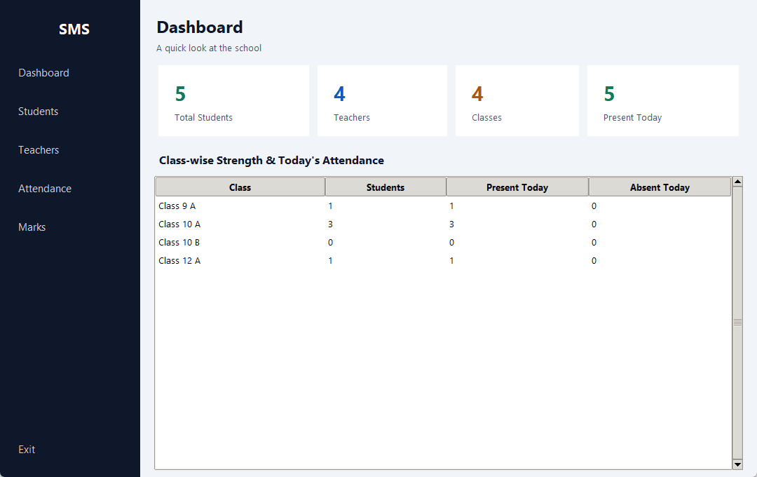 School Management System — dashboard screen